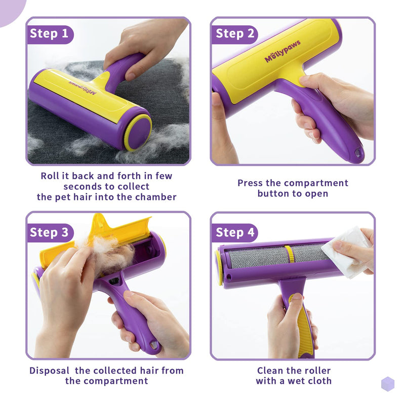 Mollypaws Pet Hair Remover for Furniture, Reusable Dog Cat Fur Removal Brush for Couch, Bedding, Non-Slip Handle Grip for Comfort Removal Experience, Upgrade Removing Tool for Uproot Cleaning Purple/Limited Edition - BeesActive Australia