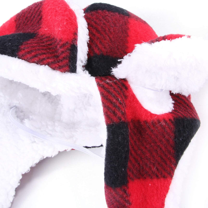 SEIS Christmas Dog Hat with Earmuffs Winter Adjustable Pet Red Plaid Pet Cap Xmas Dog Headwear for Small Medium Large Dogs Free Size - BeesActive Australia