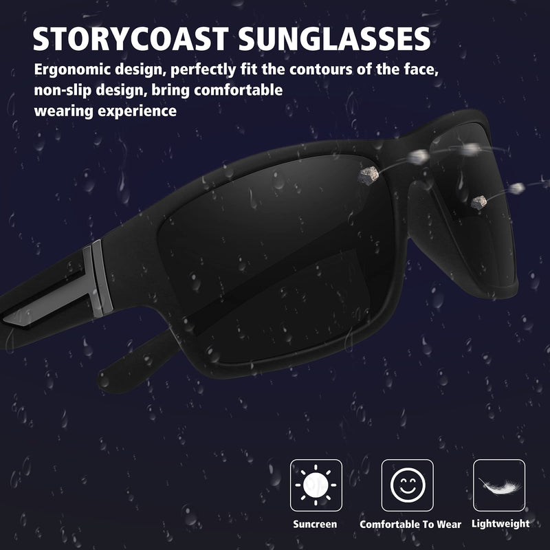 STORYCOAST Polarized Sports Sunglasses for Men Women Unbreakable Frame Cycling Fishing Driving 2pack Black+blue Mirror - BeesActive Australia