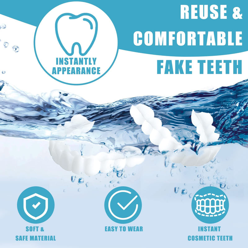 Fake Teeth Temporary Denture Teeth Veneer Snap in Teeth Confidence Smile Dentures Veneers Fake White Teeth with Mini Tweezers for Men and Women Bad Teeth Whitening Alternative (4 Pieces) - BeesActive Australia