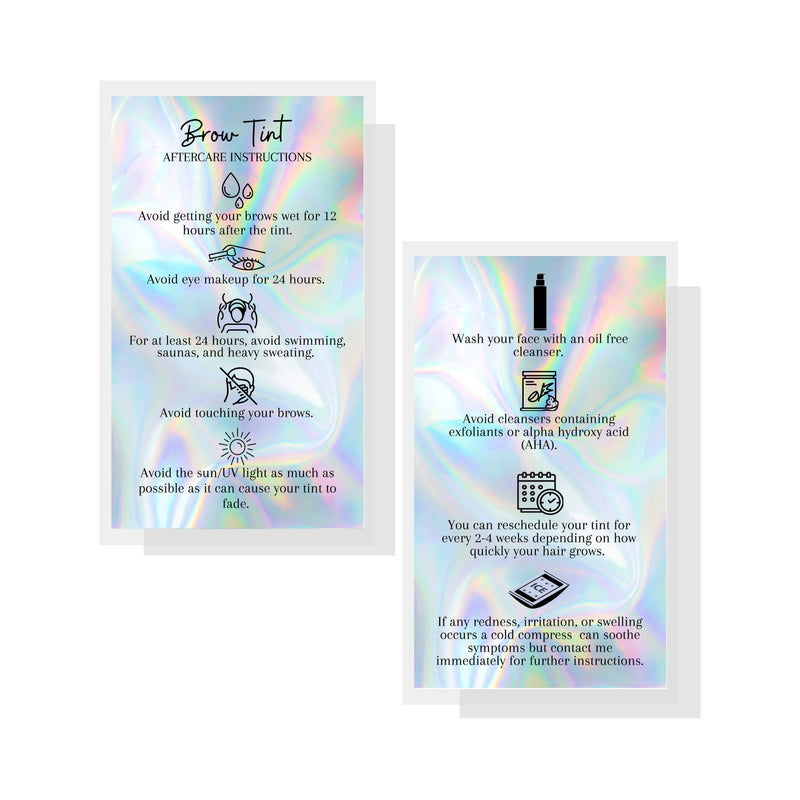 Brow Tint Aftercare Instruction Cards | 50 Pack | 2x3.5” inches Business Card Size | Brow Tint Henna |Snatched Brows Non Reflective Matte Holographic Look Design (Holographic) - BeesActive Australia