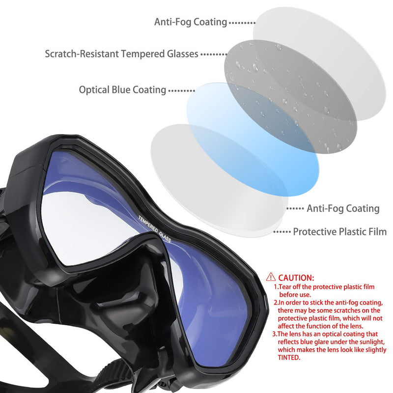 [AUSTRALIA] - LUXPARD Snorkel Set, Anti-Fog Panoramic View Snorkel Mask and Anti-Leak Dry Snorkel Tube, Snorkeling Gear for Adults, Snorkel Kit Bag Included black 