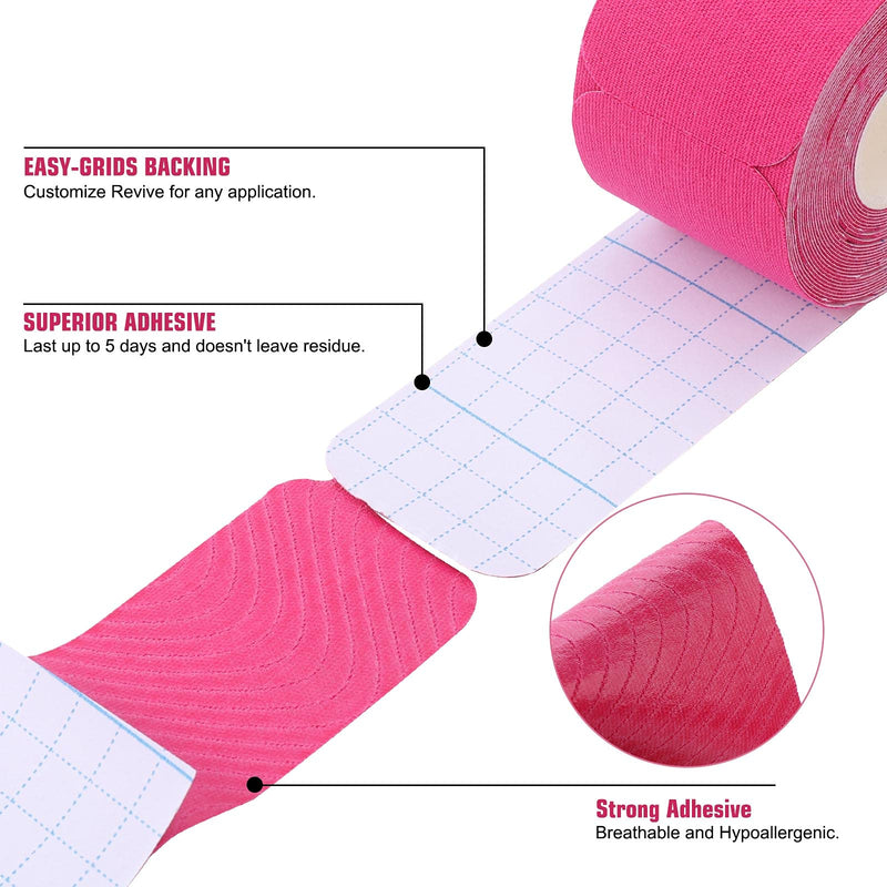 Kinesiology Tape Precut(1 Pack) Elastic Therapeutic Sports Tape Water Resistant Athletic Tape for Knees, Ankles, Shoulder, Elbow, Pain Relief and Injury Recovery 2 Inch x 16.4 feet Per Roll (Pink) (1 Pack) Pink - BeesActive Australia