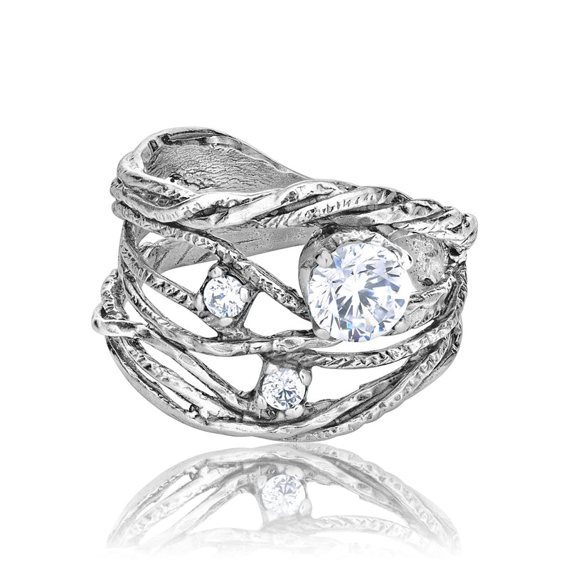JEAN RACHEL JEWELRY 925 Sterling Silver Ring With a White Round Clear Cubic Zirconia CZ Prong, Hypoallergenic, Nickel and Lead-free, Artisan Handcrafted Designer Collection, Made in Israel 9 - BeesActive Australia