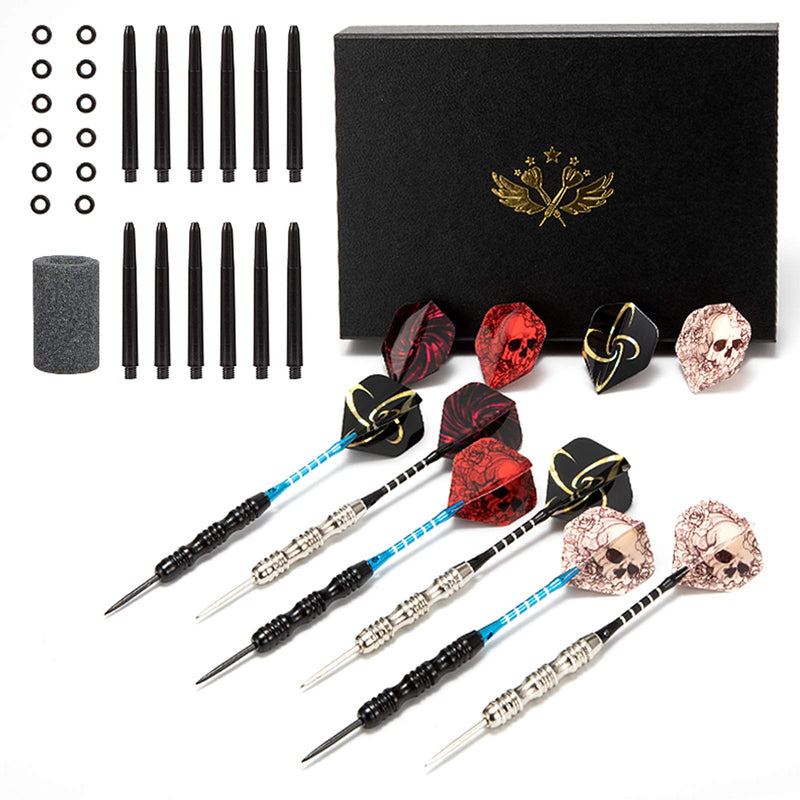 WINSDART Steel Tip Darts Set 12 Pack 22 Grams with Nonslip Iron Barrel Aluminum Dart Shafts 2 Style Flights and Darts Sharpener, Gift Box Darts-A - BeesActive Australia