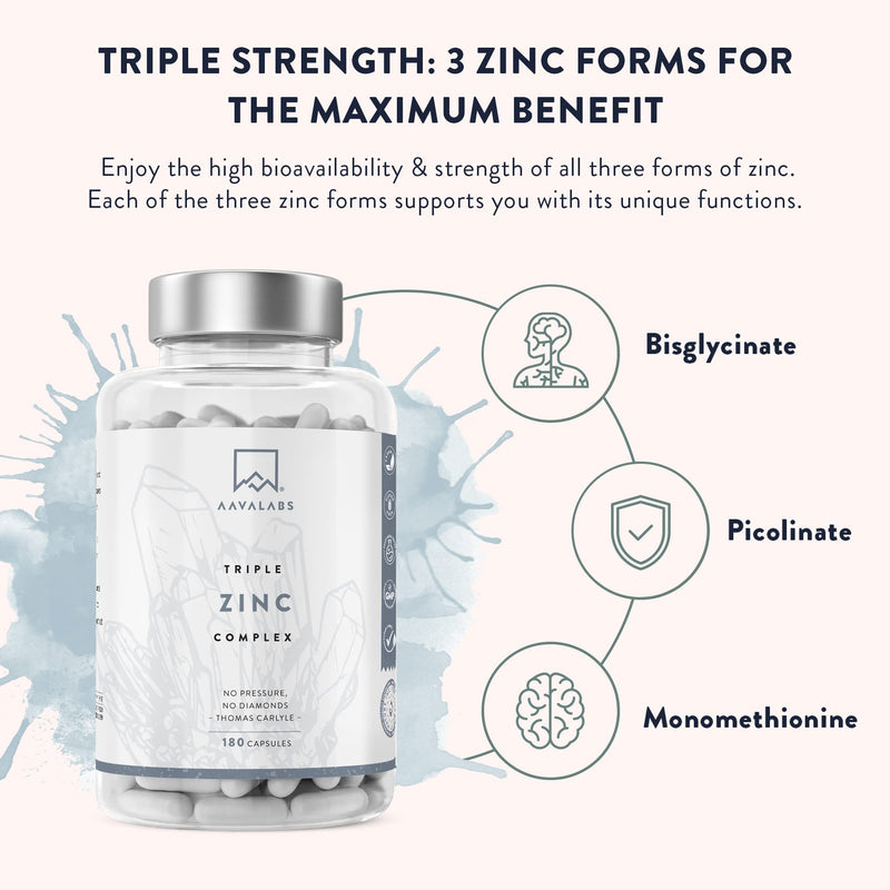 Triple Zinc 25mg - 3 Forms of Zinc with Vitamin C - Zinc Picolinate, Zinc Bisglycinate and Zinc Monomethionine - 180 High Strength Zinc Tablets - 6 Months Supply - Natural Zinc Supplements - BeesActive Australia