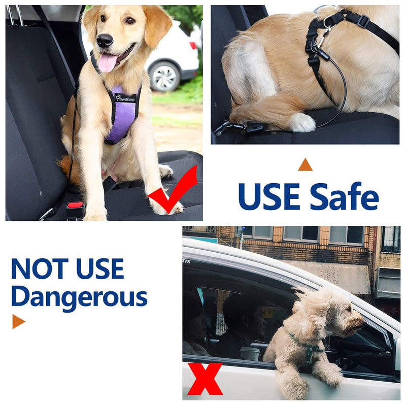 Pawaboo Dog Seatbelt, Chew-Proof Leash Extender Restraint Car Safety Seat Belt Coated Steel Rope with Clip Strap, Heavy Duty Carabiner, Attach to Latch Bar, Headrest Support Rod 24 Inch - BeesActive Australia