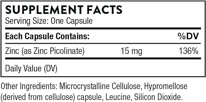 Thorne Zinc Picolinate 15mg Zinc Supplement 60 Capsules - BeesActive Australia