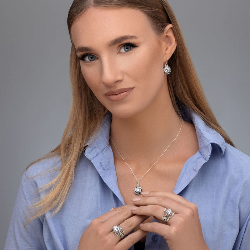 JEAN RACHEL JEWELRY 925 Sterling Silver Ring With A White Round Cubic Zirconia CZ Prong, Hypoallergenic, Nickel and Lead-free, Artisan Handcrafted Designer collection, Made In Israel 7 - BeesActive Australia