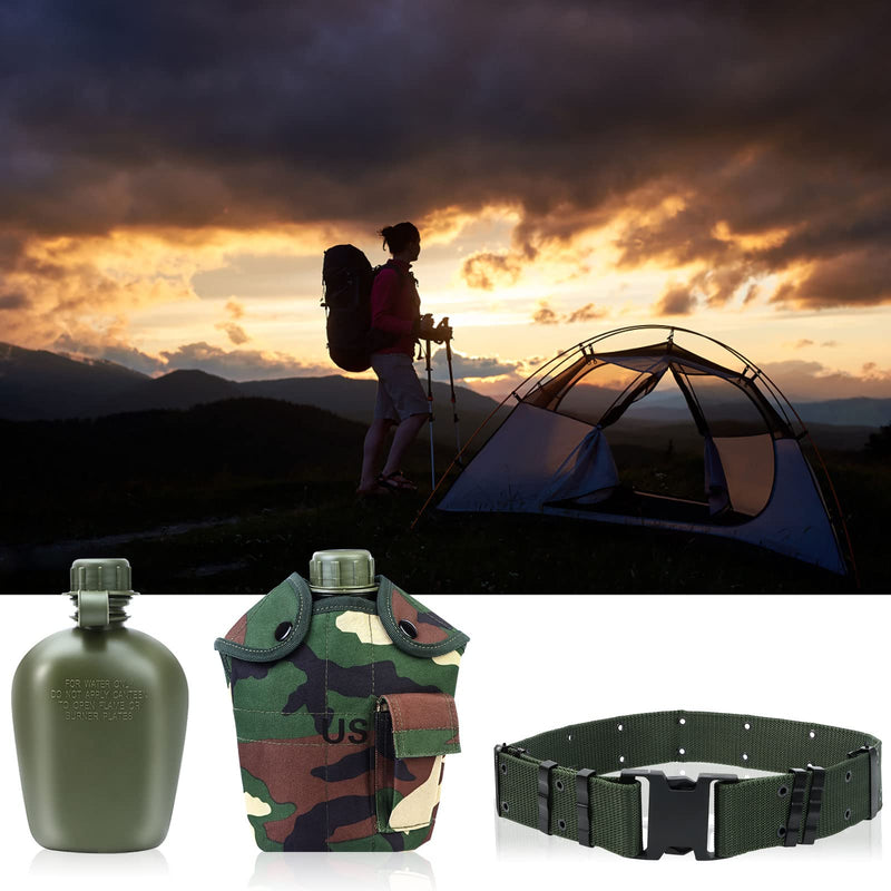 1 Quart Canteen Kit Portable Canteen Hydration Canteens Water Bottle with Reinforced Nylon Bottle Pouch Cover Bag,Aluminum Cup and Waist Belt for Backpacking Hiking Camping Climbing Outdoor Activities - BeesActive Australia