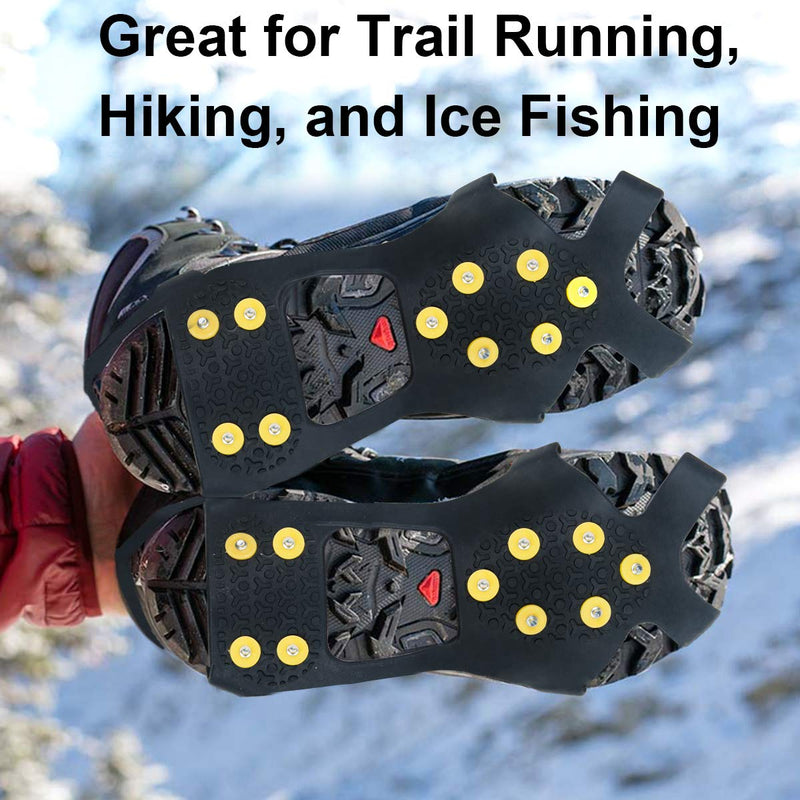 Ice Snow Grips Traction Cleats Anti Slip Ice Cleats Spikes Rubber Crampons with 10 Extra Replacement Steel Studs for Snow Shoes and Boots Ice Walking, Ice Fishing, Hiking Men Women Universal Crampons L(women:7.5-10.5/men:6.5-9.5) - BeesActive Australia