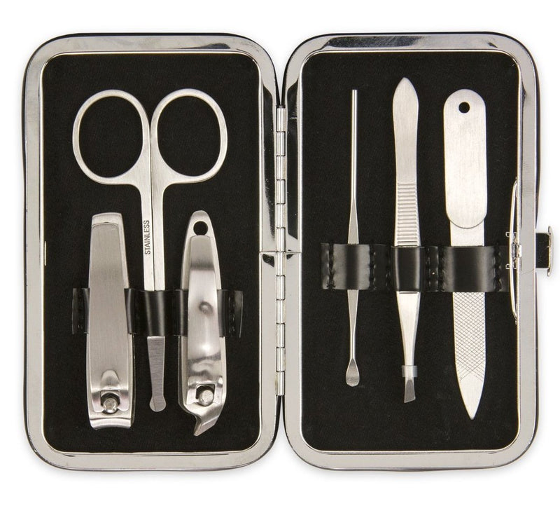 Brownlow Gifts Faux Leather Manicure Set, Black Black, Silver - BeesActive Australia