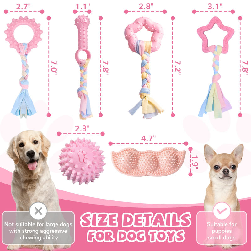 ABRRLO 6 Pack Puppy Chew Toys for Teething Small Dogs Toys for Puppies Cute Pink Soft Durable Rubber Pea Ball Rope Pet Toy for Anxiety Relief Cleaning Teeth and Protect Oral Health - BeesActive Australia