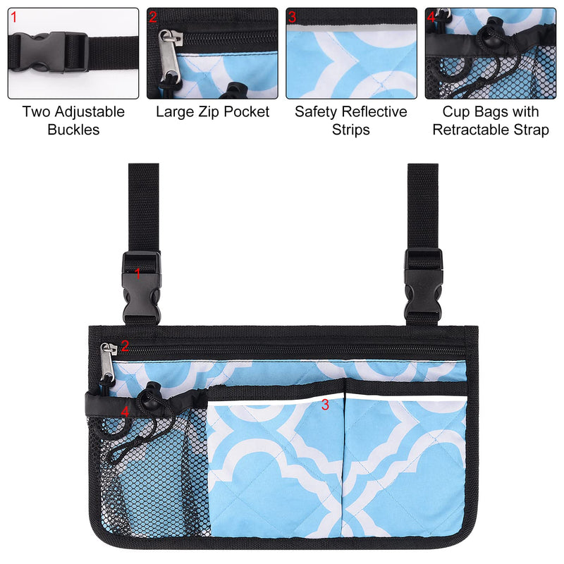 supregear Wheelchair Armrest Side Bag with cup holder and Reflective Stripes, 6 Pocket Walker Rollator Baby Stroller Waterproof Organizer Bag, Camping Chairs Armrest Bag, Bedside Hanging Storage Bag Blue - BeesActive Australia