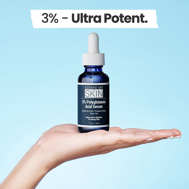 Admire My Skin 3% Polyglutamic Acid Facial Serum - PGA + Hyaluronic Acid + Propolis for Powerful Anti Aging - Moisture Locking Glow 1oz - BeesActive Australia