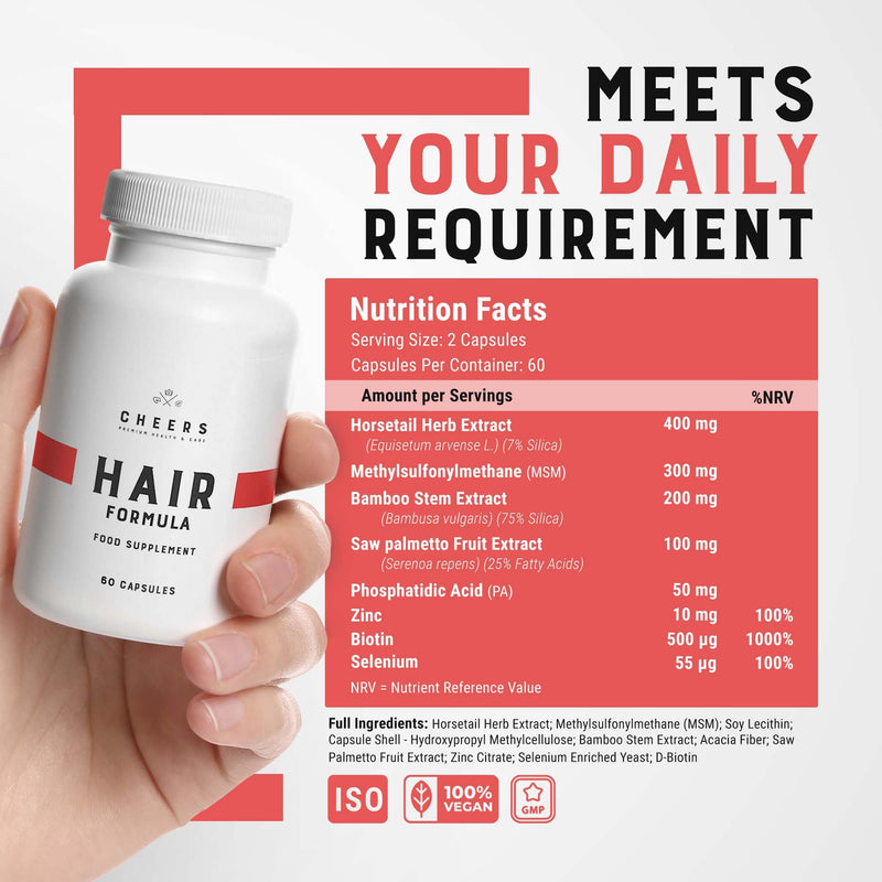 CHEERS - Hair Formula, 60 Capsules, Hair Skin and Nails Vitamins for Adults, Vegan Hair Vitamins, Hair Supplement with Phosphatidic Acid - BeesActive Australia
