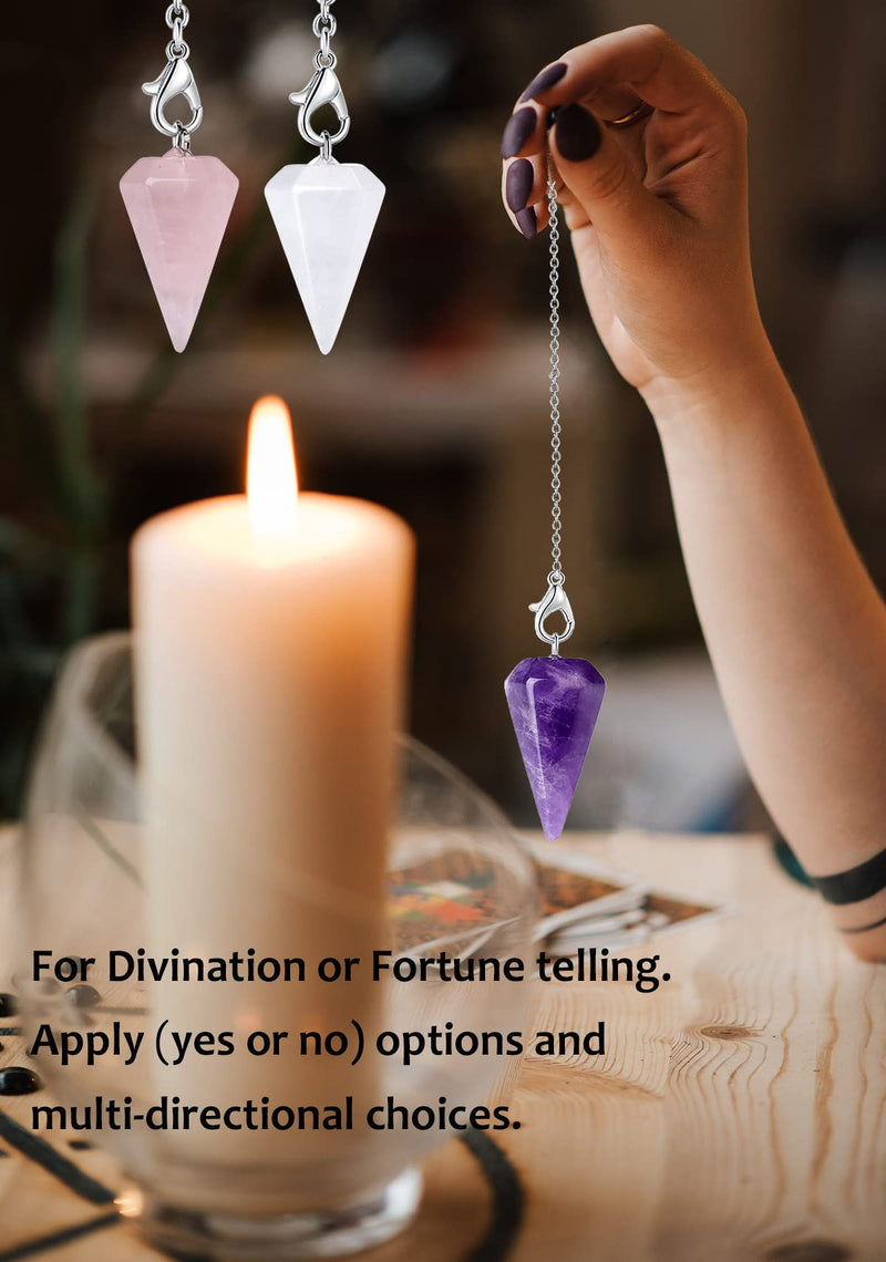 XIANNVXI 3 Pcs Crystal Pendulum Amethyst Rose Quartz Clear Quartz Pendulums for Divination Dowsing Pendulum Crystals Gemstones Cone Pendant Reiki Witchcraft Wicca Supplies A - Amethyst,rose Quartz,clear Quartz - BeesActive Australia