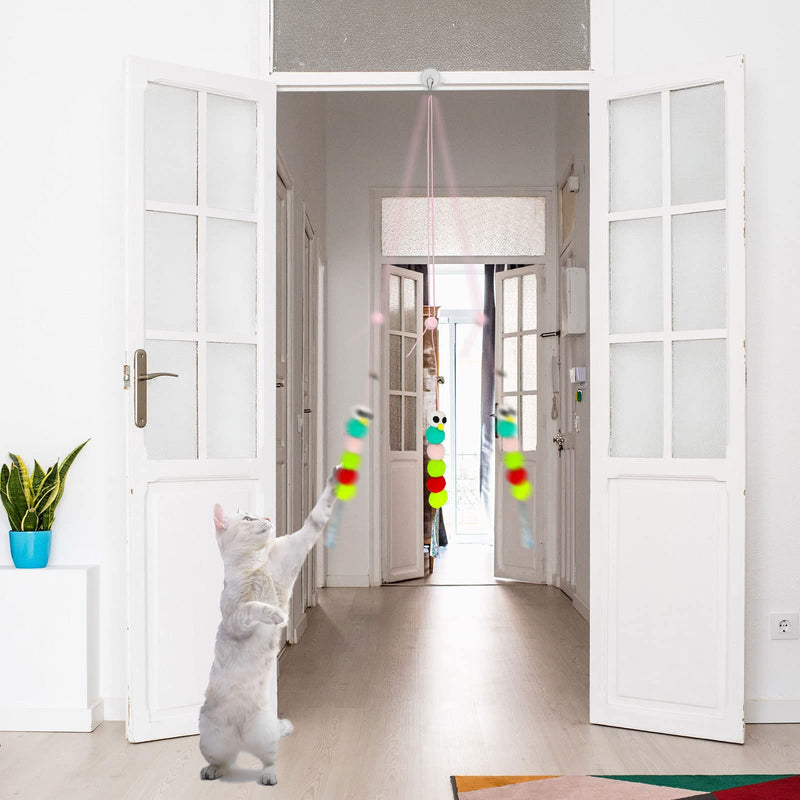 WishLotus Interactive Cat Toys, 2 PCS Retractable Hanging Door Self-Playing Cat Feather Toy, Soft and Cute Caterpillar Shaped Cat Toy with String, Sticky Hook and Bell for Cat Playing and Killing Time A - BeesActive Australia