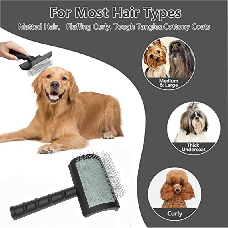 TinyPoint Large Slicker Brush for Dogs,Cats,Extra Long Pin Shedding Brush for Long Haired Dog,Cat, Pet Grooming Wire Brush for Thick Undercoat Curly Hair,25mm(1"),Black Black - BeesActive Australia