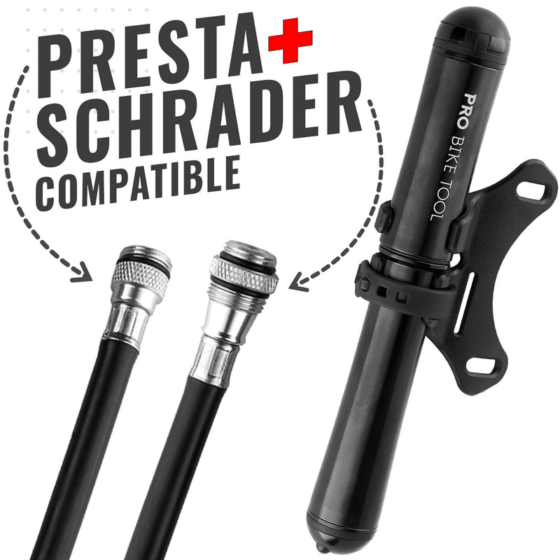 PRO BIKE TOOL Mini Bike Pump Premium Edition - Fits Presta and Schrader valves - High Pressure PSI - Bicycle Tire Pump for Road and Mountain Bikes Premium Edition Black - BeesActive Australia