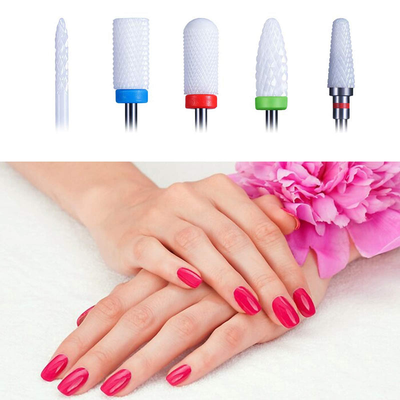 Ceramic Nail Drill Bits Set Fit for Most Drill Machine Professional Acrylic Nail Drill Bit for Manicure Pedicure Remove Acrylic Nails Gel Polish Natural Nails Cuticle, 5Pcs Different Shape - BeesActive Australia