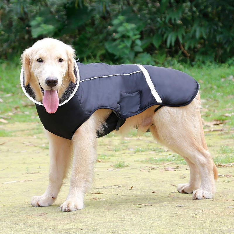 Warm Dog Coat Reflective Dog Winter Jacket，Waterproof Windproof Dog Turtleneck Clothes for Cold Weather, Thicken Fleece Lining Pet Outfit，Adjustable Pet Vest Apparel for Small Medium Large Dogs X-Large（Pack of 1） Black - BeesActive Australia
