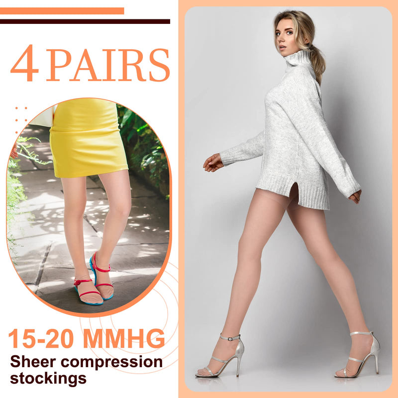 Heentan 4 Pairs Sheer Compression Pantyhose 15-20 Mmhg Lightweight Sheer Compression Stockings Graduated Support Sheer Panty Hose for Women Pregnant Large - BeesActive Australia