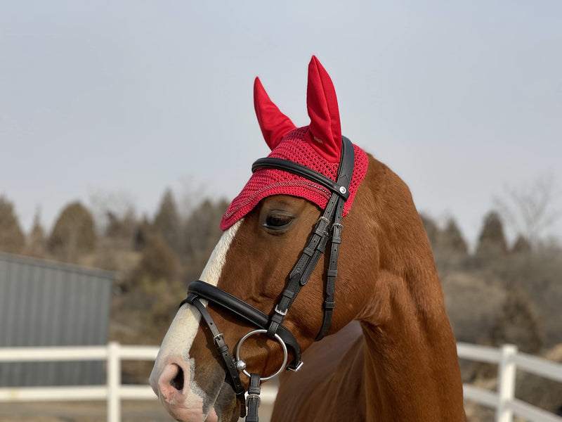 TGW RIDING Horse Ear Bonnet/Net/Hat/Horse Hood/Mask Horse Veil Horse Ear Bonnet Full Red - BeesActive Australia