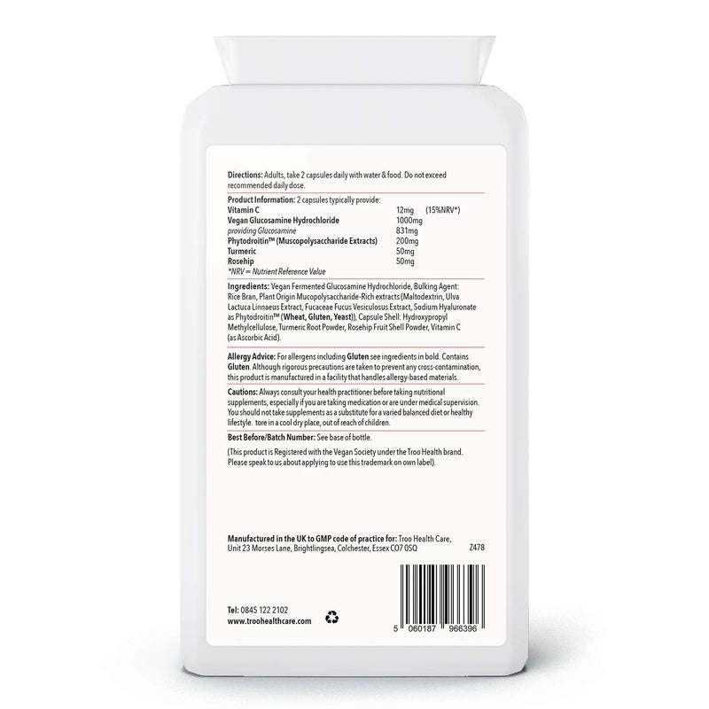Vegan Glucosamine Phytodroitin Complex 90 Capsules - with Plant Based Chondroitin, Turmeric, Rosehip and Vitamin C to Support Cartilage and Bones - BeesActive Australia