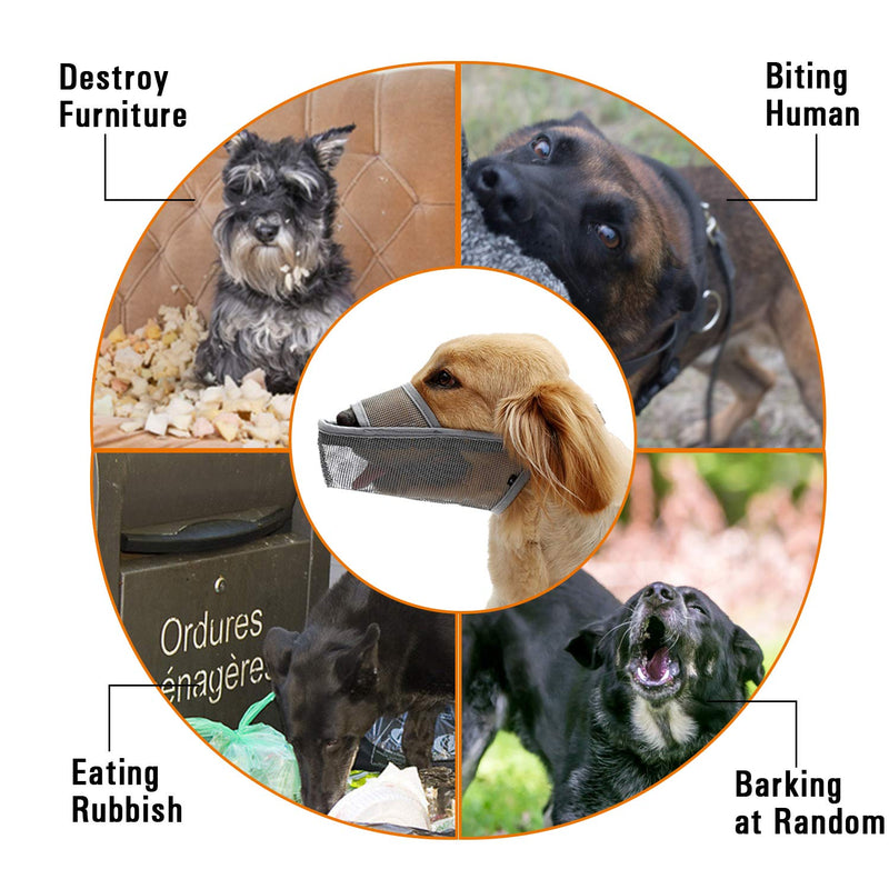TANDD Dog Muzzle Soft Nylon Muzzle, Adjustable Breathable Mesh Dog Muzzle for Anti-Biting Anti-Barking Licking Medium Grey - BeesActive Australia