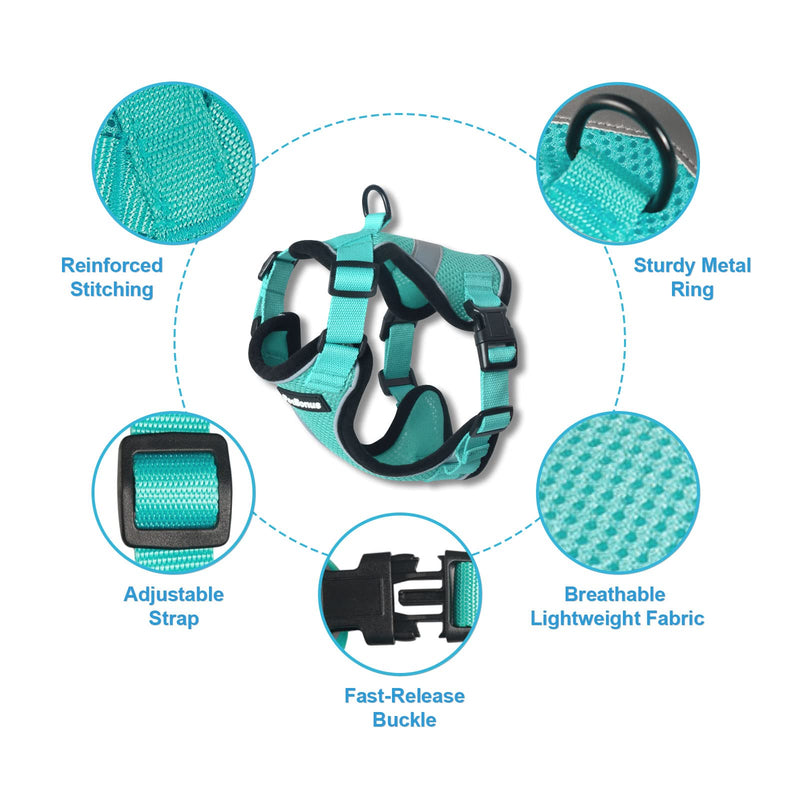 PetBonus Adjustable Cat Harness and Leash, Escape Proof Safe Breathable Pet Vest Harnesses for Walking, Easy Control Reflective Strip Comfortable Leash and Harness Set Jacket for Cats, Kitten, Kitty Turquoise X-Small - BeesActive Australia