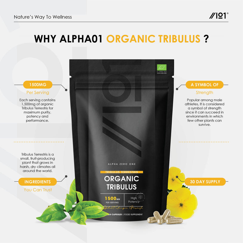 Organic Tribulus 1500mg - High Potency Tribulus Terrestris � Certified Organic, Non GMO, Gluten Free, Halal � 60 Vegan Capsules 1 count (Pack of 60) - BeesActive Australia
