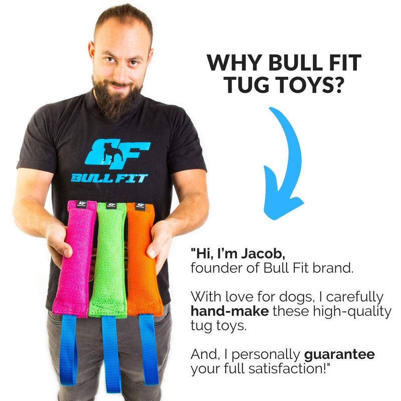 K9 Dog Bite Tug Toy - Made of Durable & Tear-Resistant French Linen - Perfect for Tug of War, Fetch & Puppy Training - Ideal for Medium to Large Dogs - Tough Pull Toy with Strong Handle & Stitching Pink Bite Tug with Blue Handle - BeesActive Australia