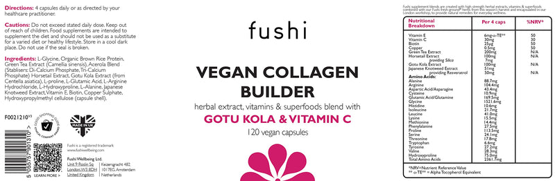 Fushi Vegan Collagen Booster, Vegan Amino Acids, with Vitamin C, E, Biotin, Copper and Botanical Extracts (120 Capsules) - BeesActive Australia