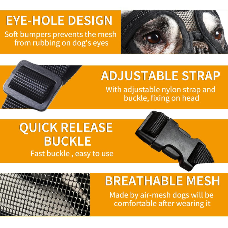 Short Snout Dog Muzzle, Breathable Mesh Flat Faced Muzzle for French Bulldog Shih Tzu and Pug,Mask Bulldog Muzzle for Biting Chewing Licking S Black - BeesActive Australia