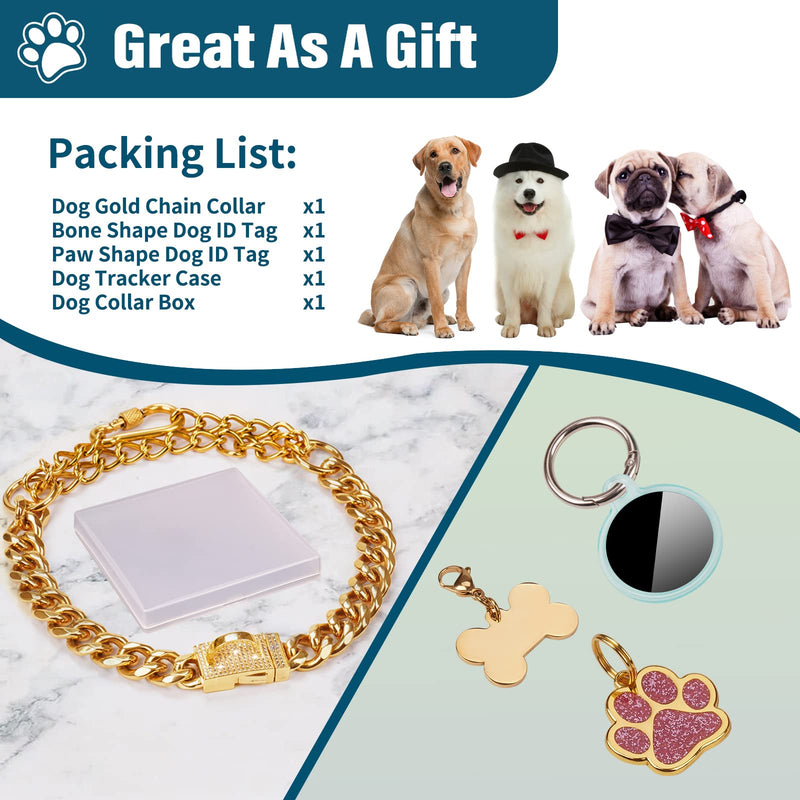 Gold Dog Chain Collar, Singda 18K Cuban Link Chain with Safety Buckle Lock, Strong Stainless Steel Metal Links, Walking Training Collars Necklace for Puppy Small Medium Large Dogs S (Adjustable Size of 10"-16") - BeesActive Australia