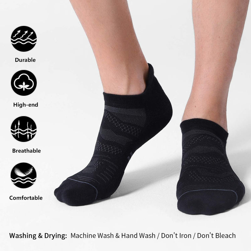 6 Pack Men's Running Ankle Socks with Cushion, Low Cut Athletic Sport Tab Socks Black Large - BeesActive Australia