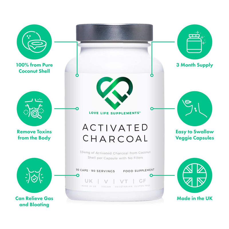High Strength Activated Charcoal Capsules | 334mg Per Capsule (not Tablets) | 3 Month Supply | for Bloating Relief, Gas, Digestion, Flatulence, Detox | 100% Coconut Charcoal - BeesActive Australia