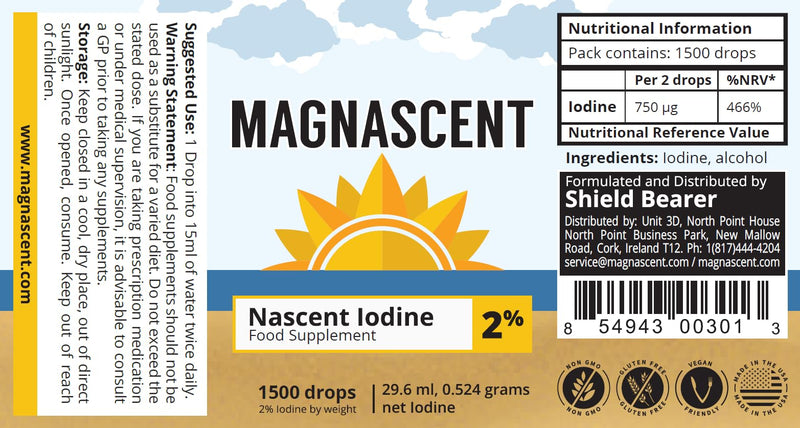 MAGNASCENT Nascent Iodine Liquid Supplement � 2% Concentrated Iodine Solution Drops - Helps Promote Energy Levels & Supports Healthy Metabolism� Non GMO, Gluten-Free, Vegan- 1 oz (30 ml) - BeesActive Australia