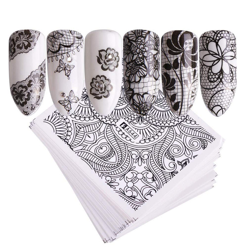 Valuu 40 Sheets Nail Art Stickers Water Transfer Nail Decals Black Lace Flower Series Design Manicure Tips，Nail Tips DIY Toenails Nail Art Decorations Accessories - BeesActive Australia