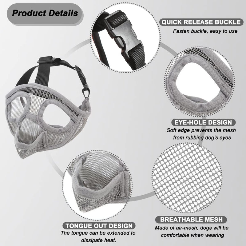 French Bulldog Muzzle, Short Snout Dog Muzzle for Shih Tzu English Bulldog, Mesh Dog Muzzle with Tongue Out Design, Flat Face Dog Muzzle for Biting Chewing Grooming S Grey - BeesActive Australia