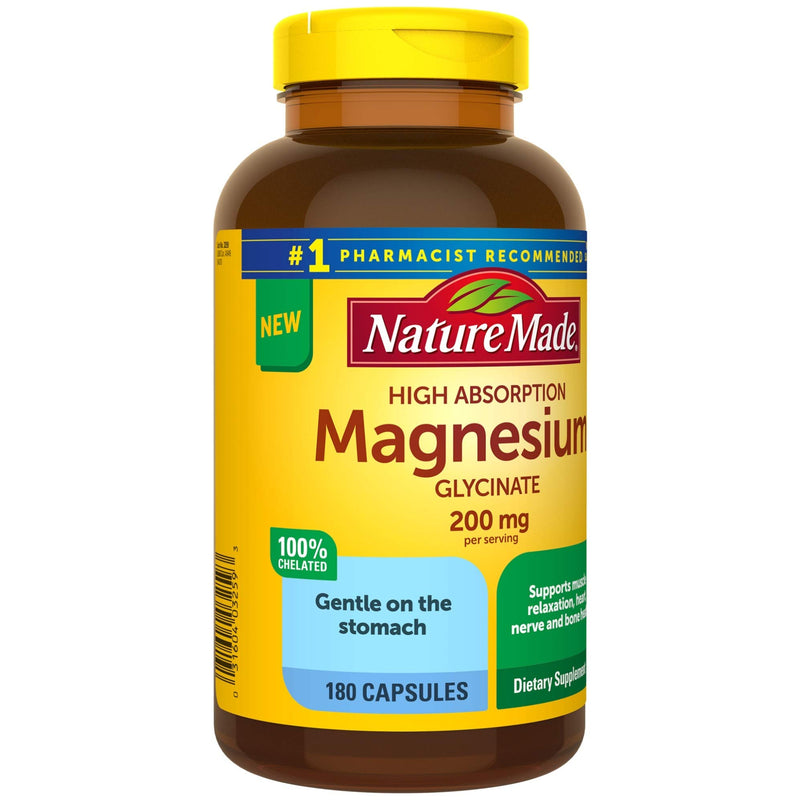 Nature Made High Absorption Magnesium Glycinate 200 mg Capsules, 180 Count, for Muscle Relaxation, Heart, Nerve, and Bone Health - BeesActive Australia