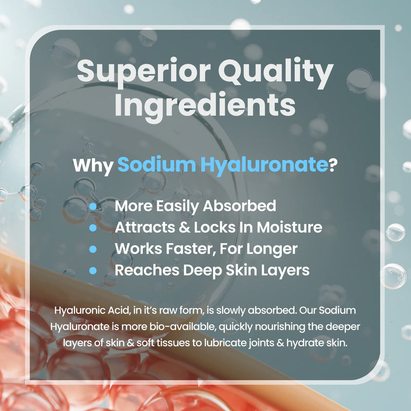Hyaluronic Acid Capsules - High Strength 300mg - Premium Grade 500-700kDa - 60 Capsules (2 Month Supply) - With Vitamin C - Natural Moisturiser For Face, Body, Skin & Joints - Made In UK By Vitabright - BeesActive Australia