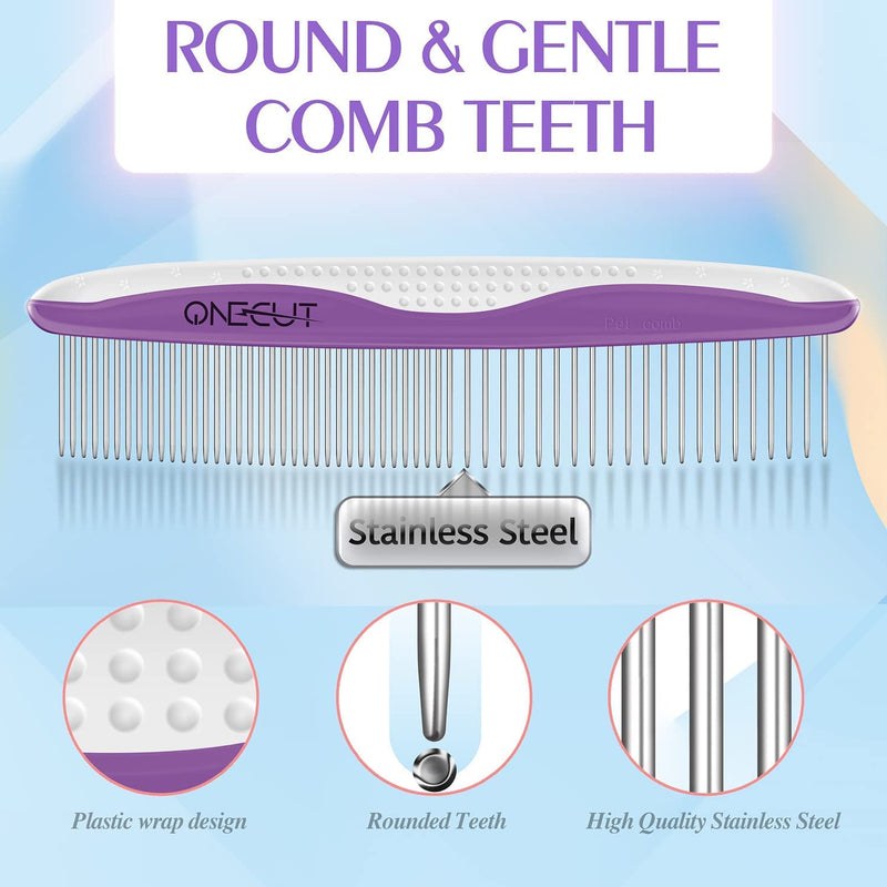 Dog Comb, OneCut Pet Grooming Tool for Removing Tangles Knots and Matted Fur, Wide and Narrow Teeth Comb Design for Dogs and Cats (Purple) Purple - BeesActive Australia