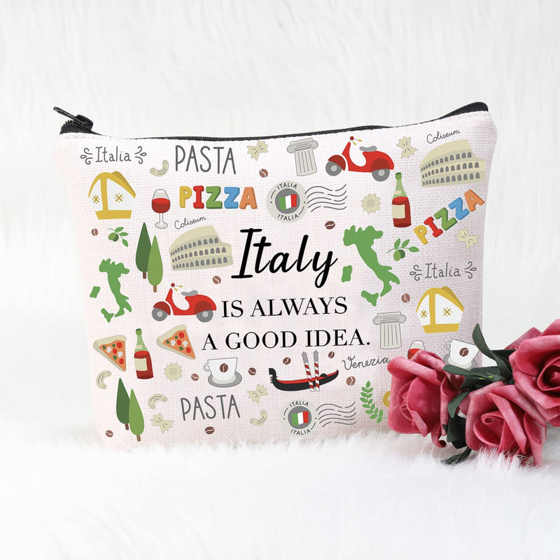 POFULL Italy Theme Gift Italy Is Always A Good Idea Cosmetic Bag Italy Bachelorette Trip Gift (Italy Is Always Cosmetic Bag) Italy Is Always Cosmetic Bag - BeesActive Australia
