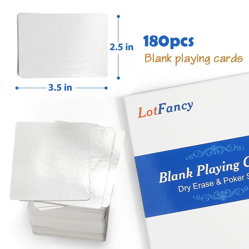 [AUSTRALIA] - LotFancy Dry Erase Blank Playing Cards, 180PCS Reusable Flash Cards, DIY Vocabulary Study Cards, Learning Cards, Game Cards, Message Card, Gift Card, Glossy Finish, Poker Size 
