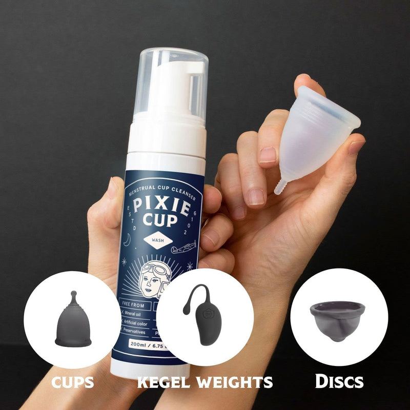 Pixie Menstrual Cup Wash - Foaming Dispenser - Cleaner Sterilizer for Period Cups & Discs - pH Balanced & Natural Organic Ingredients - Most Loved Formula To Wash Your Cup - Bamboo Printed Lid (6.5oz) 200 ml (Pack of 1) - BeesActive Australia