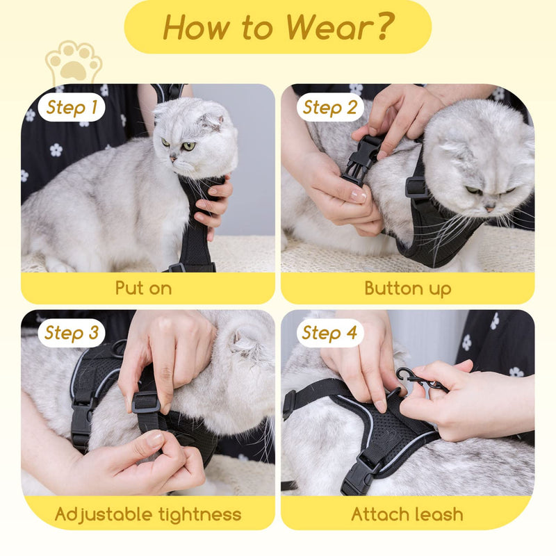 Cat Harness and Leash, Nobleza Reflective Adjustable Vest Harness with Soft Breathable Air Mesh, No Pull Walking Escape Proof Harness and Leash Set for Growing Kittens, Cats, Puppies Medium - BeesActive Australia