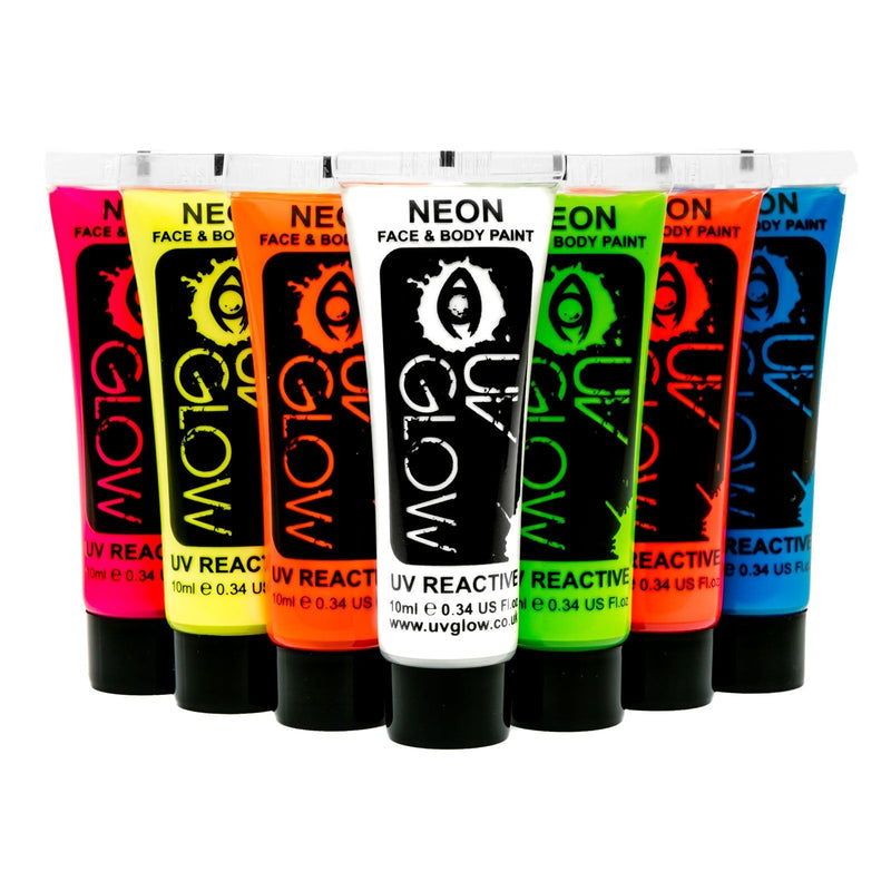 UV Glow Blacklight Face and Body Paint 0.34oz - Set of 7 Tubes - Neon Fluorescent - BeesActive Australia