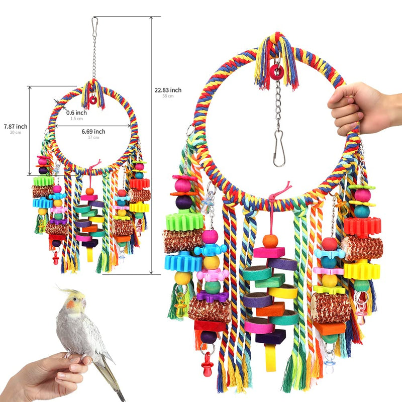 Bird Toys Bird Rope Ring Swing Perch with Corn Cob Cardboard Bagels Wooden Blocks Chewing Toys for Parakeets,Cockatiels,Conure,Lovebirds,Finches and Other Small-Sized Birds - BeesActive Australia